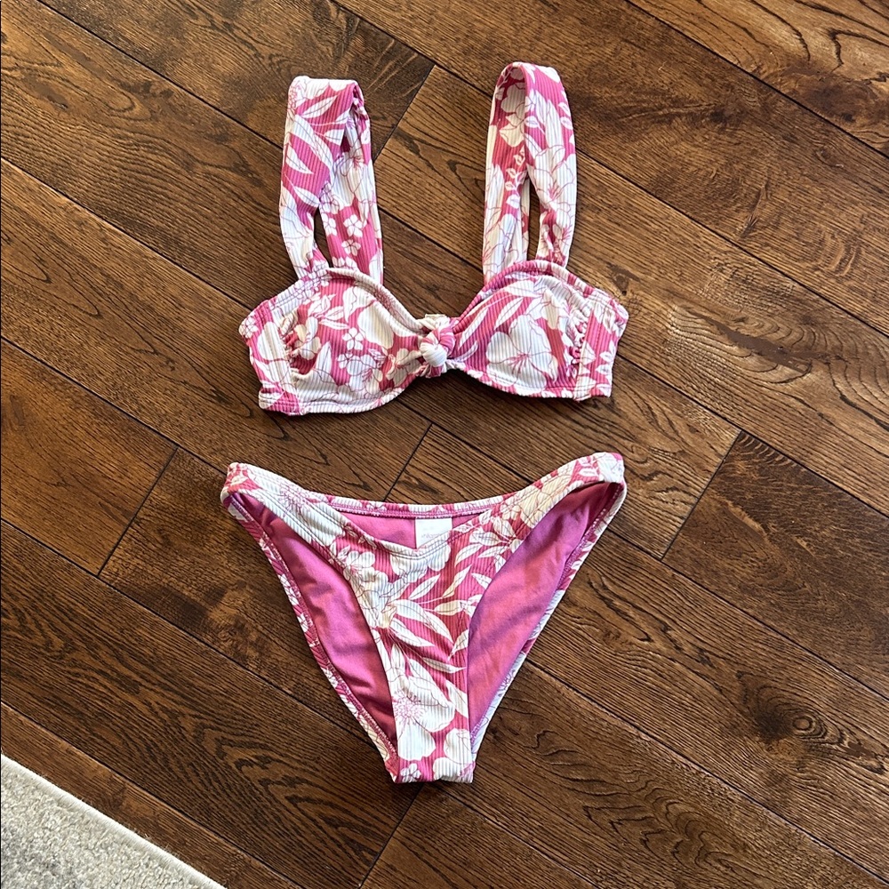 Xhilaration Pink and White Bikini Set